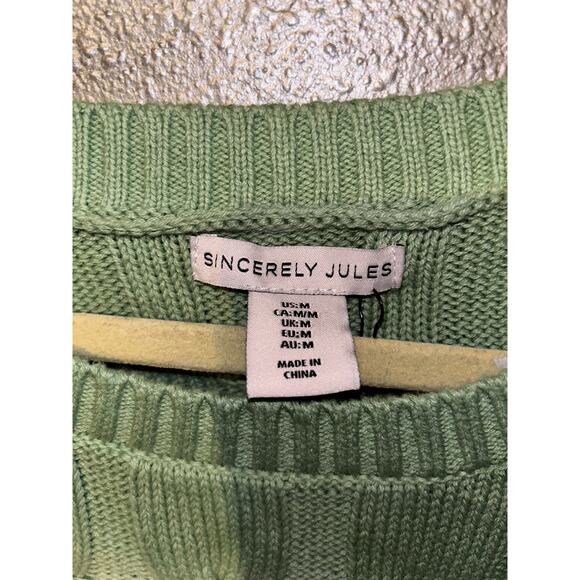 Sincerely Jules Green White Ombre Cable Knit Crop Sweater NWT Medium St Patricks - Picture 7 of 8